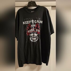 Rockfest 2015 Black Keep Calm and Rock On Graphic Tee with Red & White Print